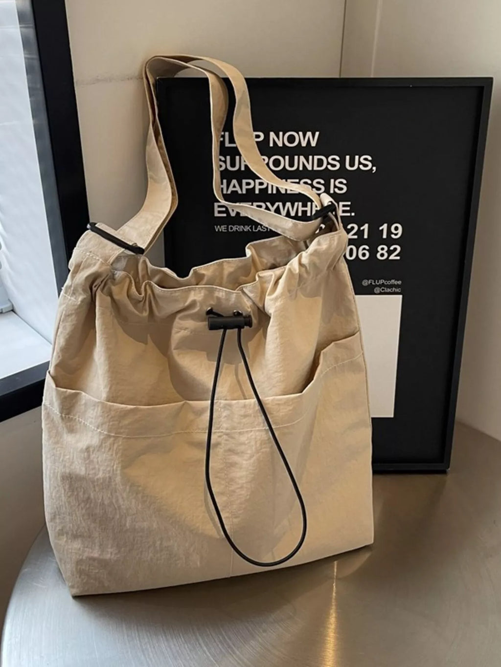 Drawstring Closure Canvas Crossbody Bag