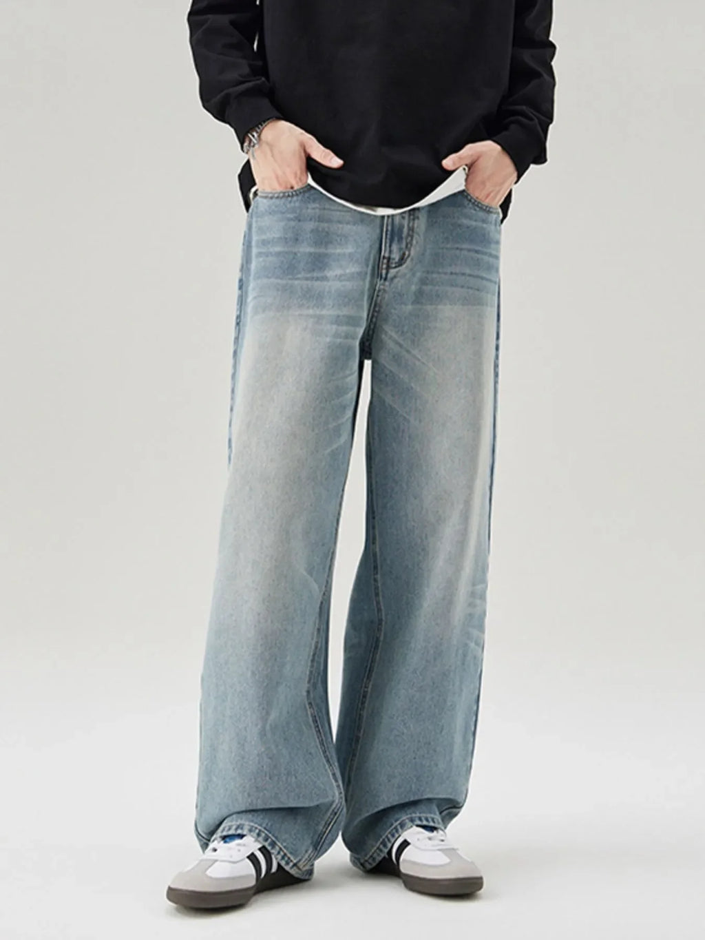 Men's Full Size Wide Leg Washed Baggy Jeans Plus Size