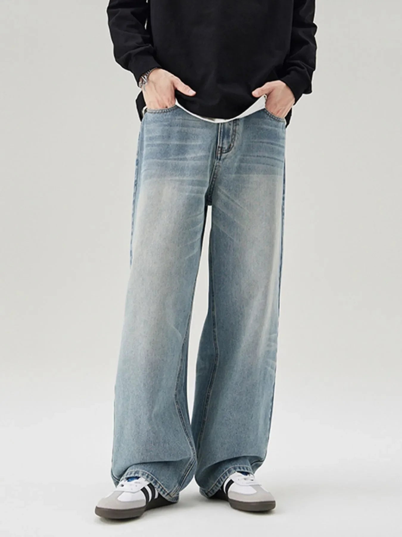 Men's Full Size Wide Leg Washed Baggy Jeans Plus Size