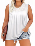 Plus Size Lace Trim Round Neck Tank