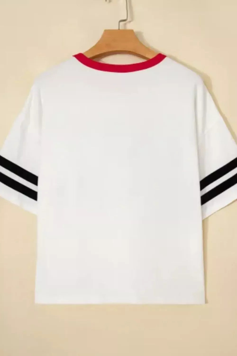 USA Letter Printed Varsity Striped Sleeve Round Neck Tee