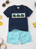 Children's Tractor Applique T-Shirt and Gingham Shorts Set