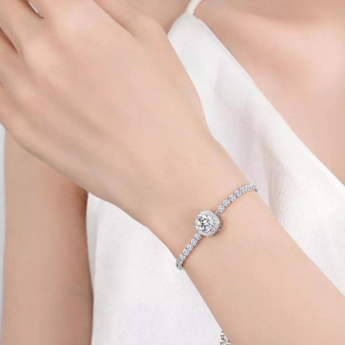 1 Carat Moissanite 925 Sterling Silver Chain Bracelet