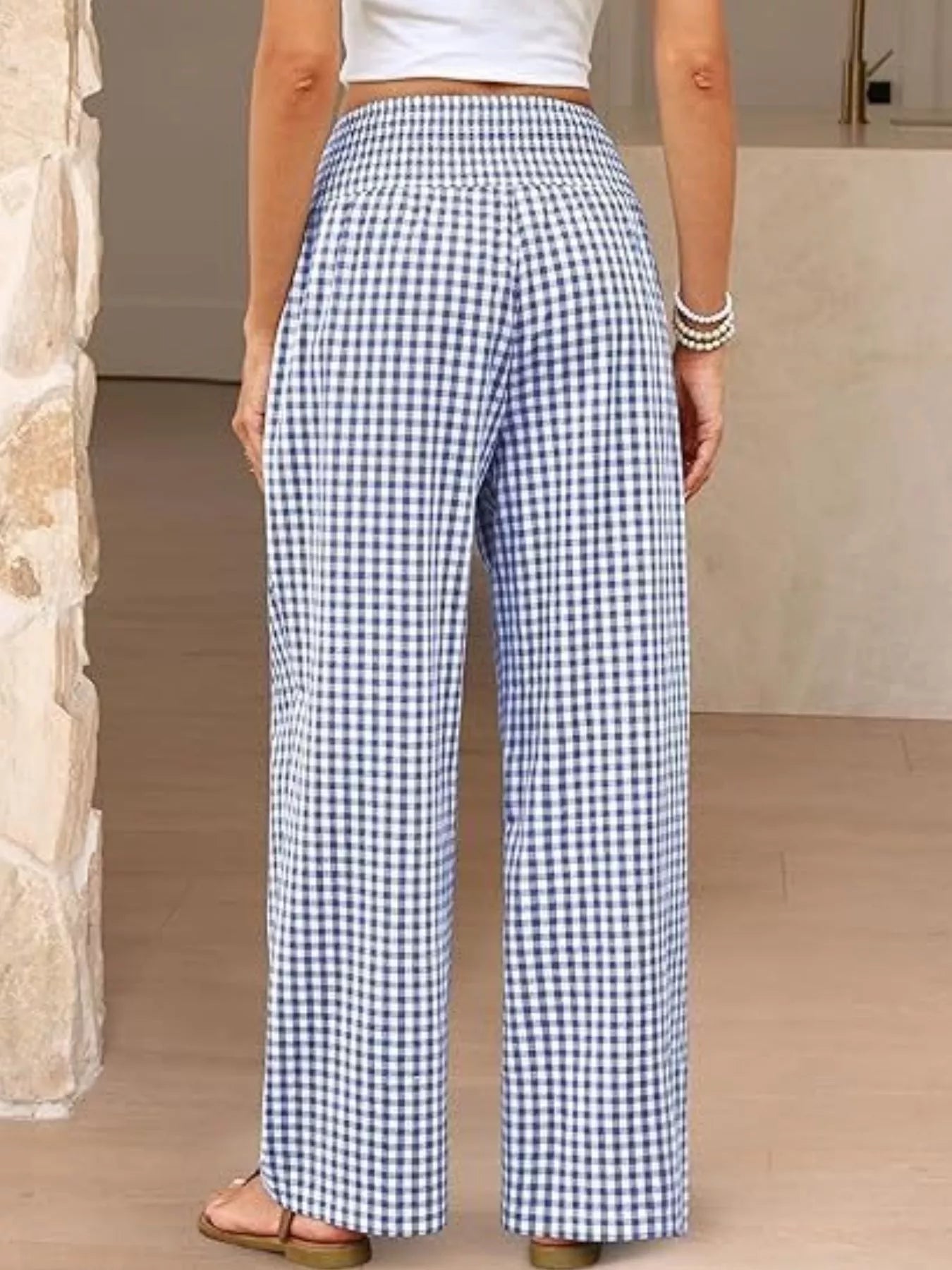 Gingham Wide-Leg Pants