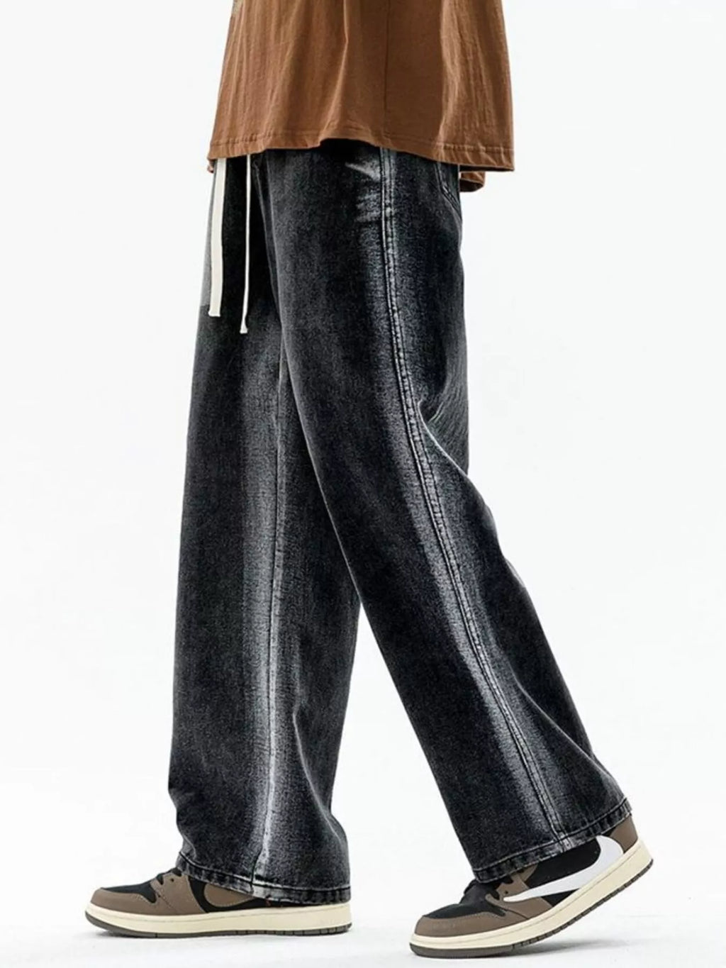 Men's Full Size Drawstring Relaxed Fit Wide Leg Jeans Plus Size