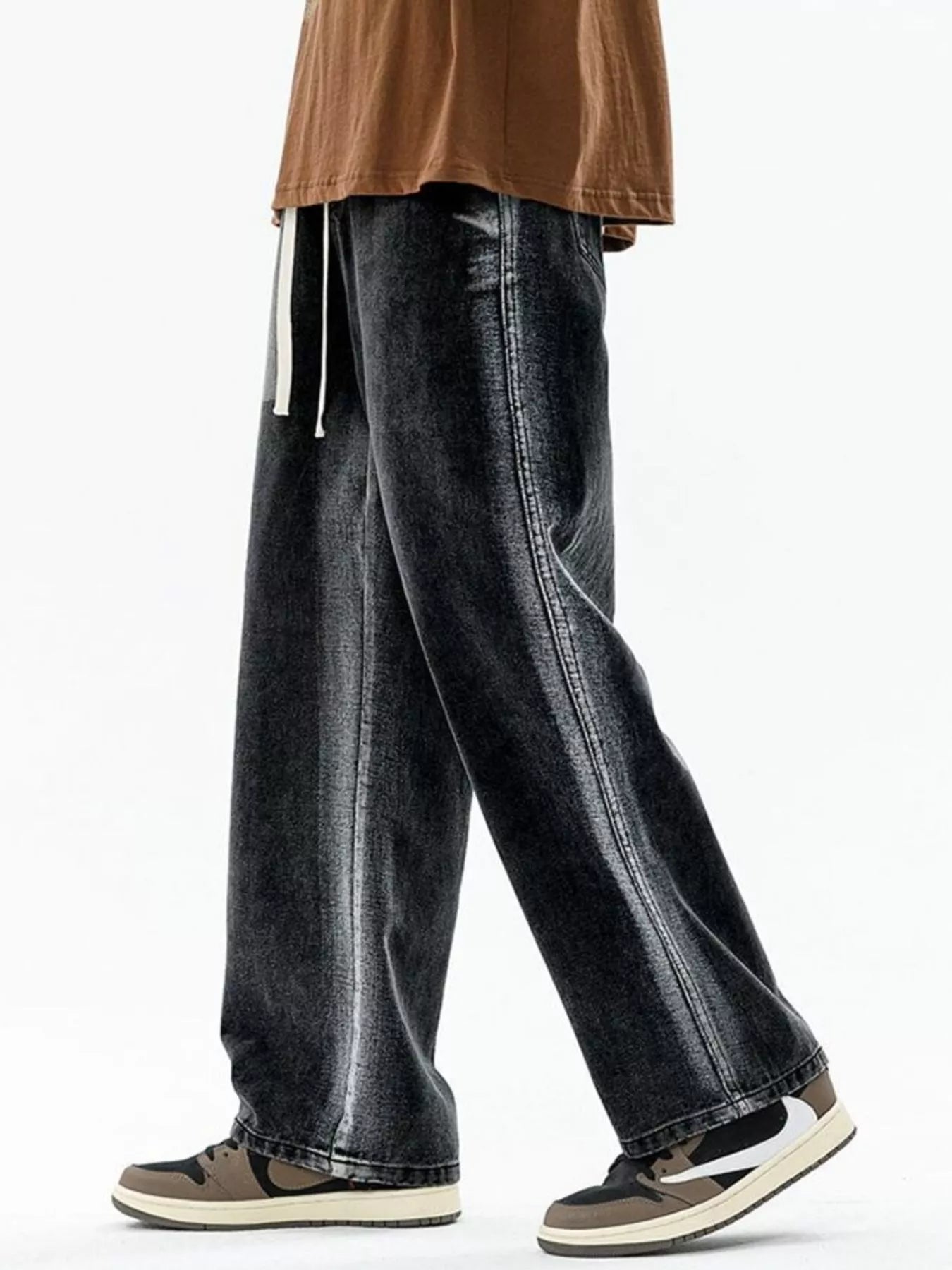 Men's Full Size Drawstring Relaxed Fit Wide Leg Jeans Plus Size