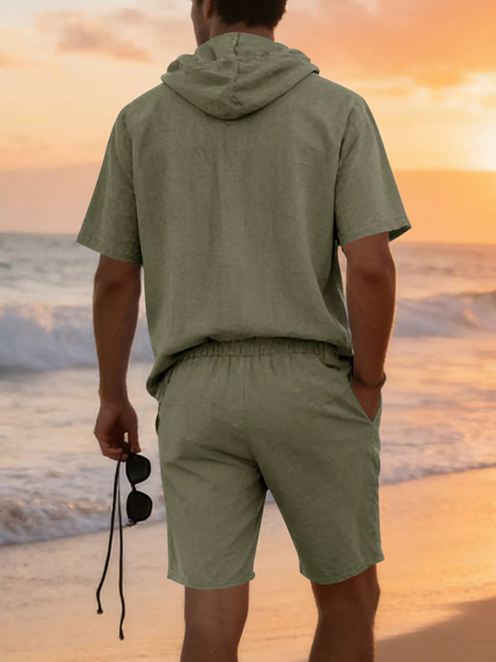Men's Full Size Casual Short Sleeve Hooded Top & Shorts Set Plus Size