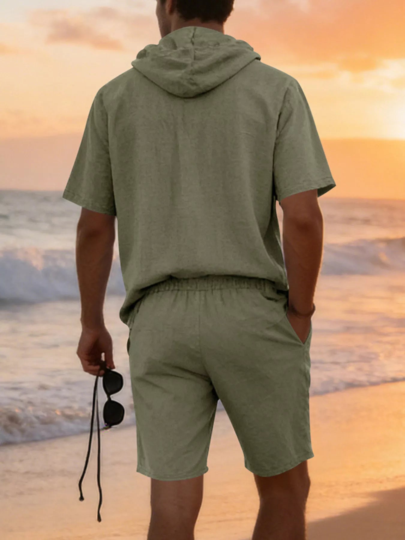 Men's Full Size Casual Short Sleeve Hooded Top & Shorts Set Plus Size