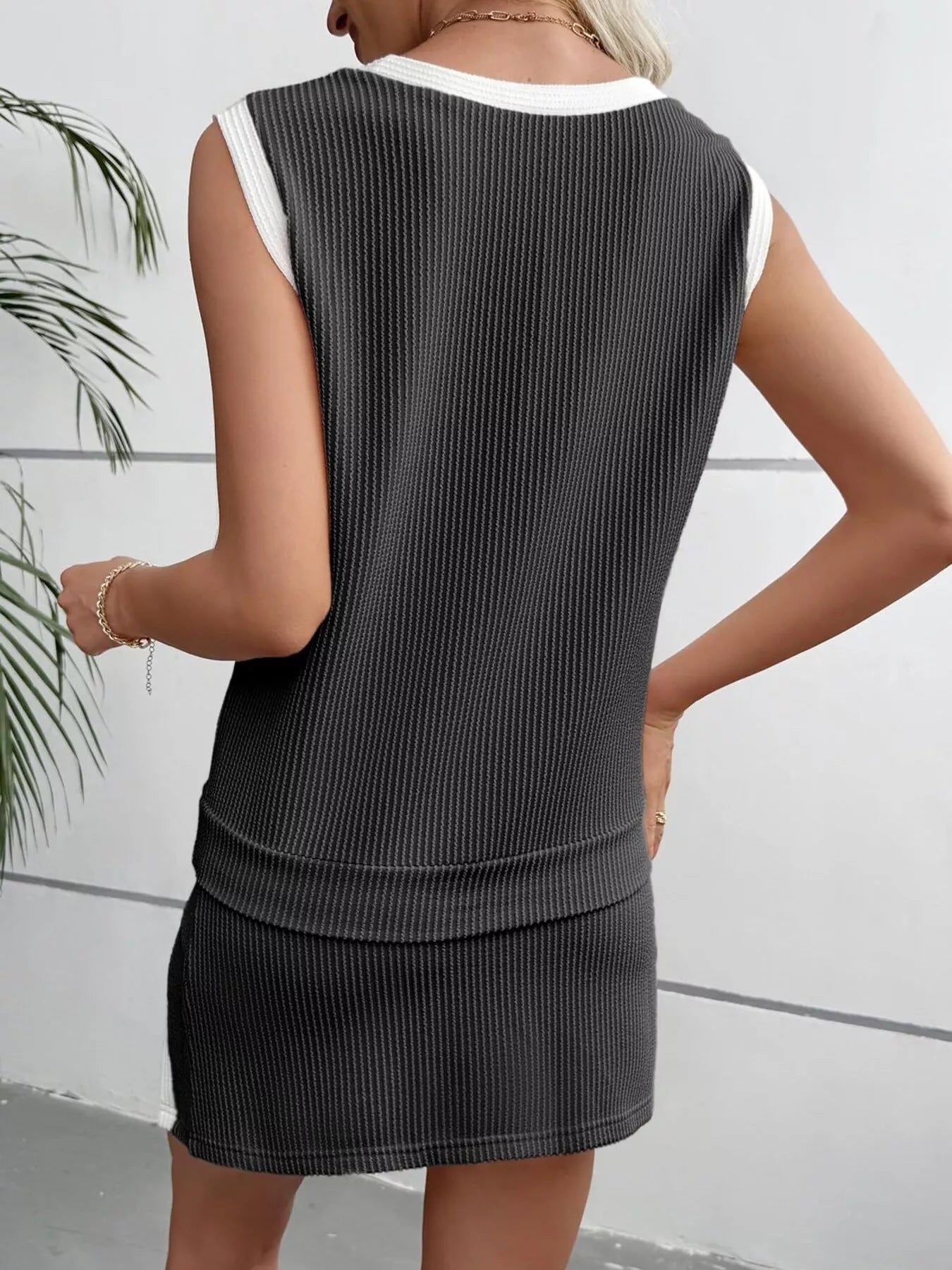 Ribbed Knit Sleeveless Top and Skort Set