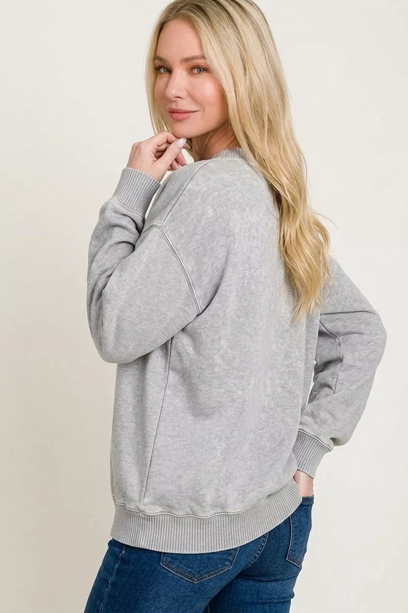 Zenana Fleece Acid Enzyme Washed Round Neck Sweatshirts