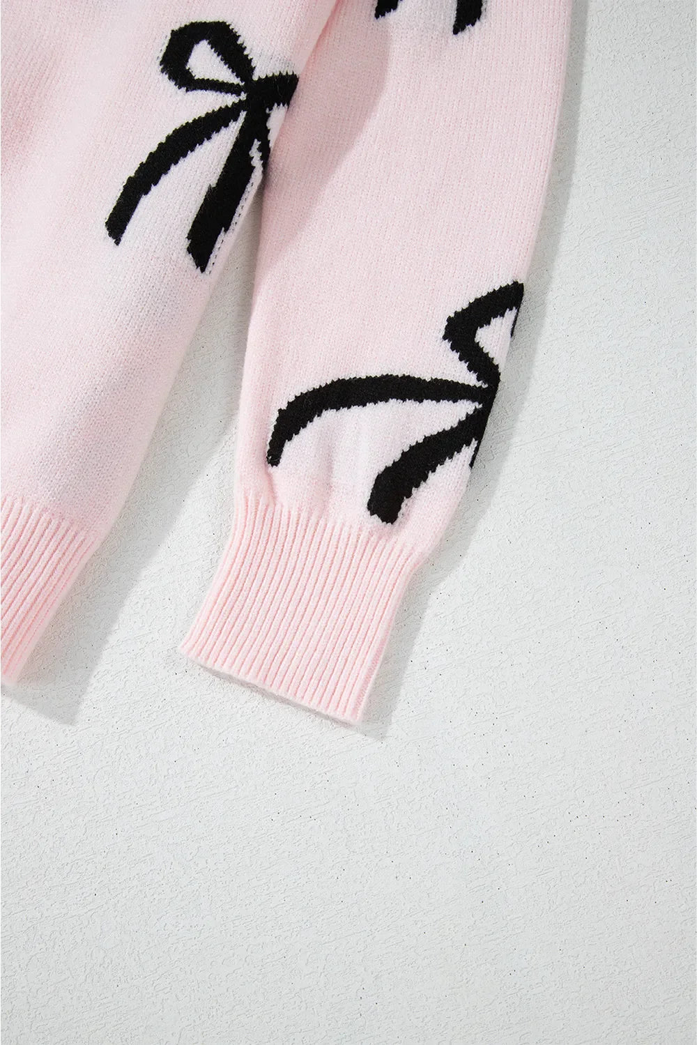 Bow Pattern Round Neck Loose Fit Sweater