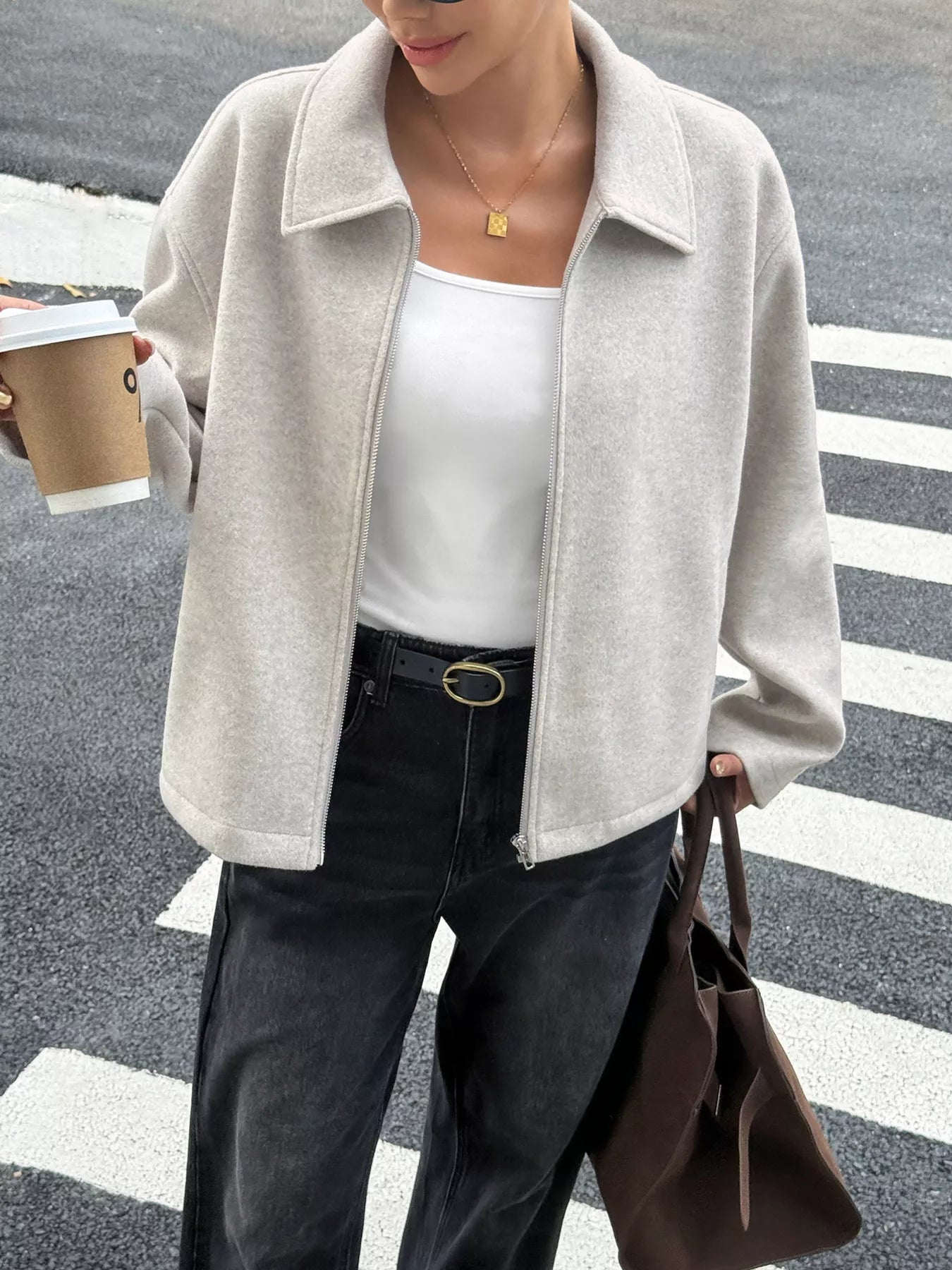 Zip-Up Dropped Shoulder Jacket