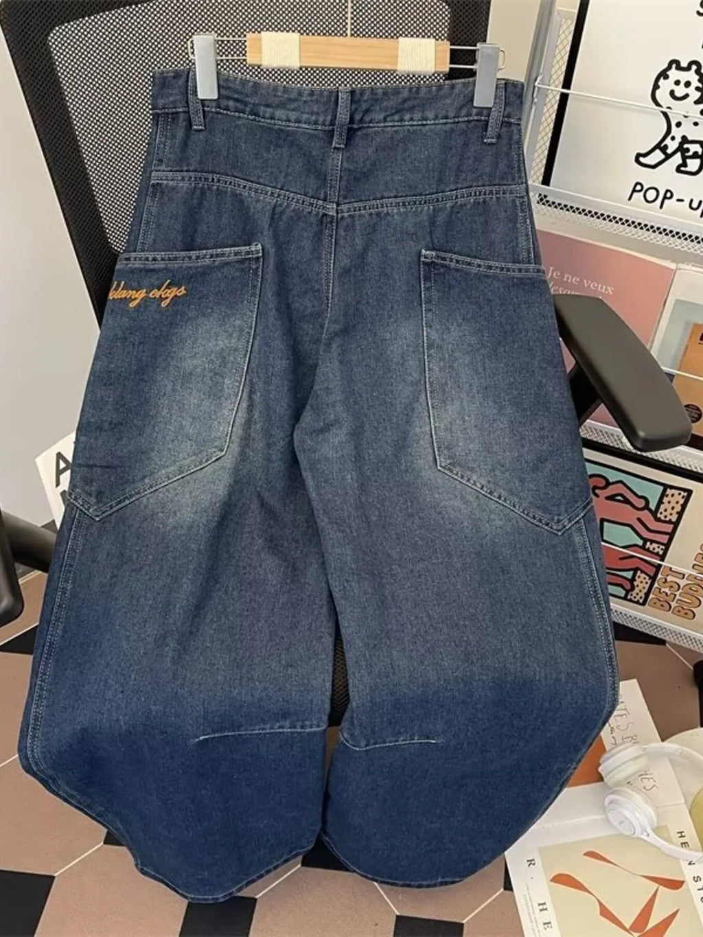 Men's Full Size Vintage Wash Wide Leg Jeans Plus Size