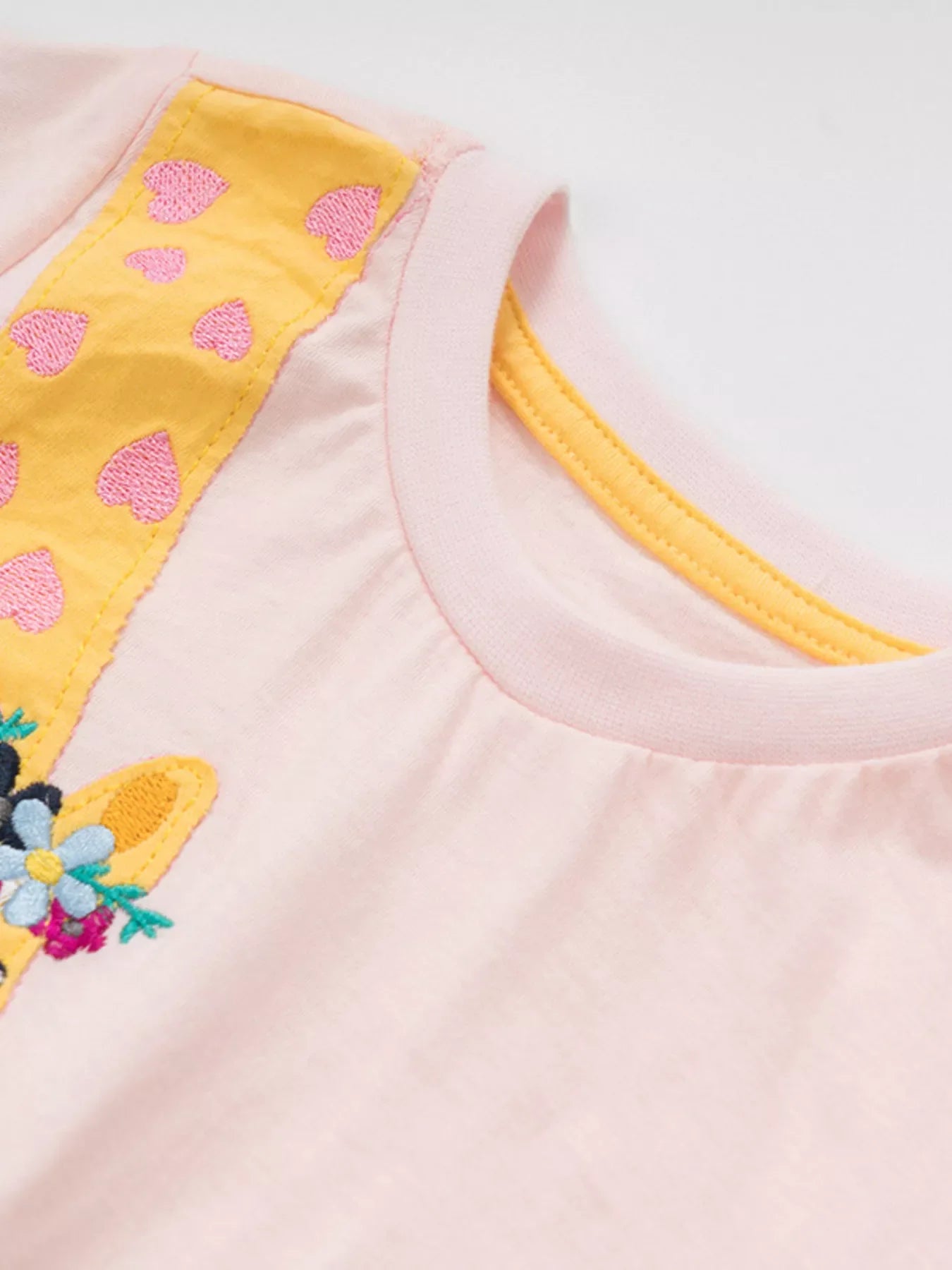 Children's Giraffe Embroidered T-Shirt with Floral Accents