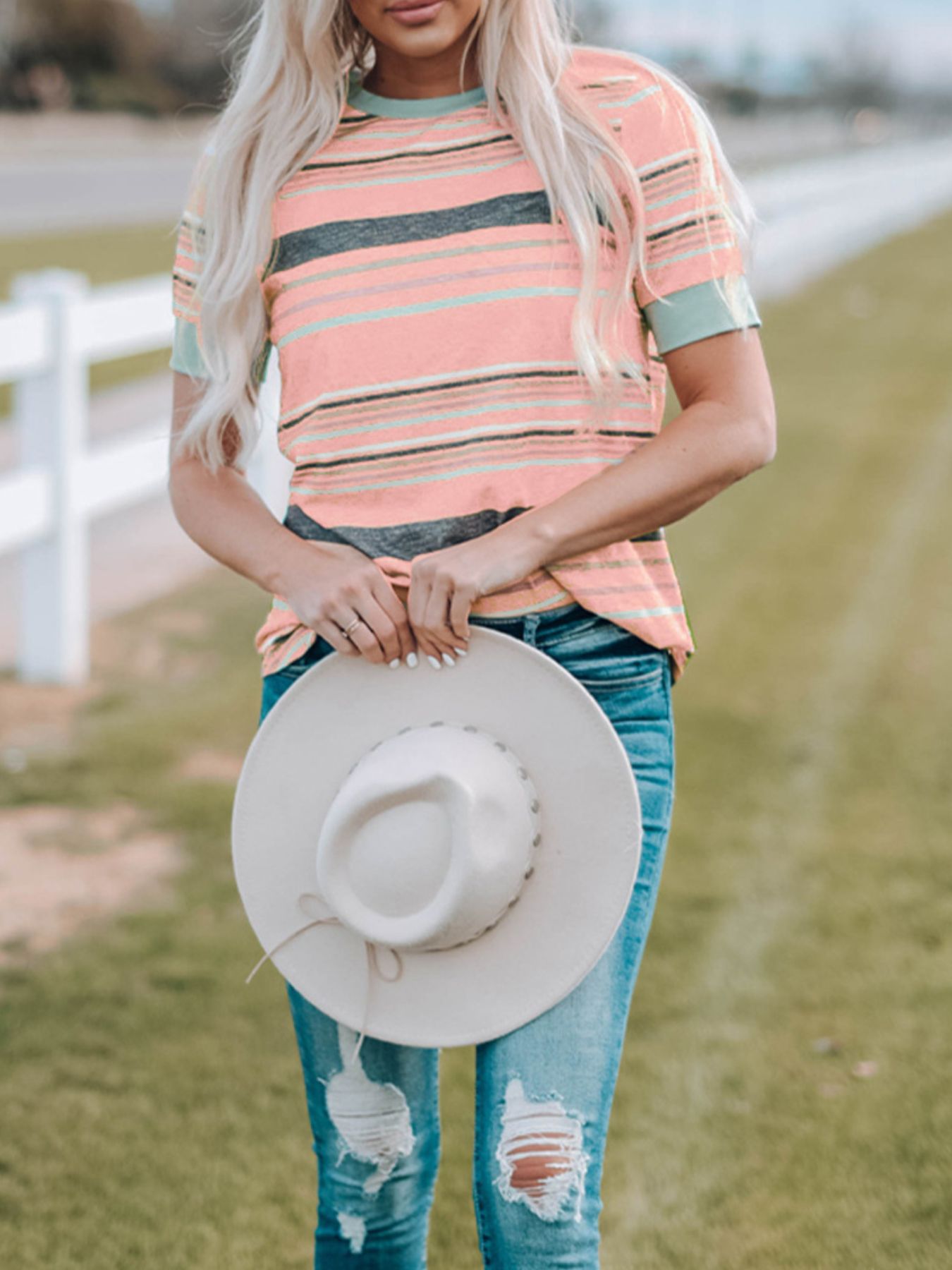 Multicolor Stripes Crew Neck T Shirt