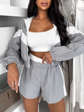 Zip Up Long Sleeve Outerwear and Shorts Set
