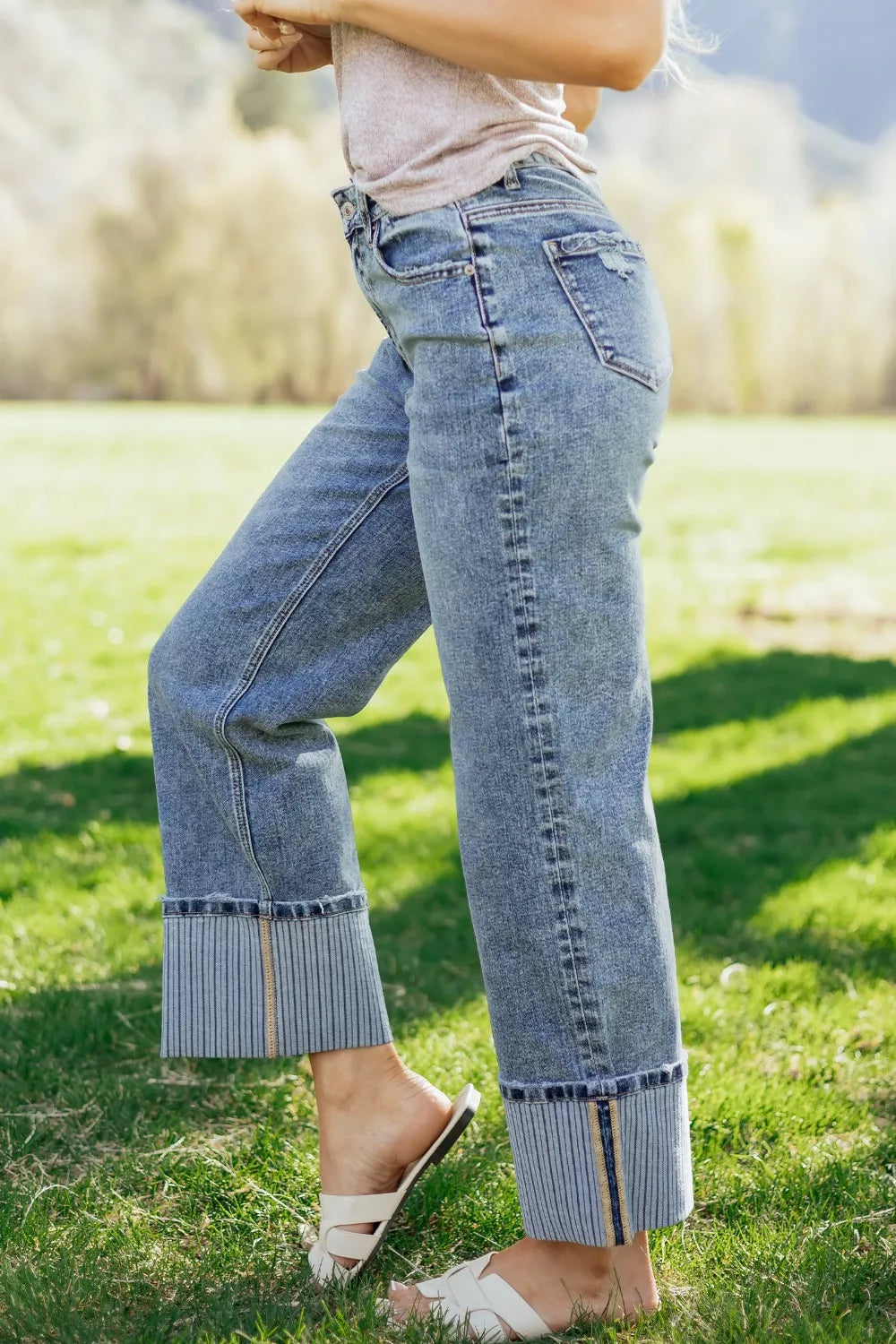 Cuffed Straight Loose Jeans