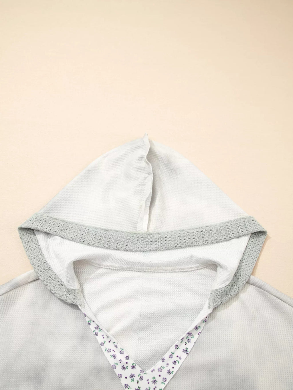 Floral Patched Waffle Textured V Neck Casual Hooded Top