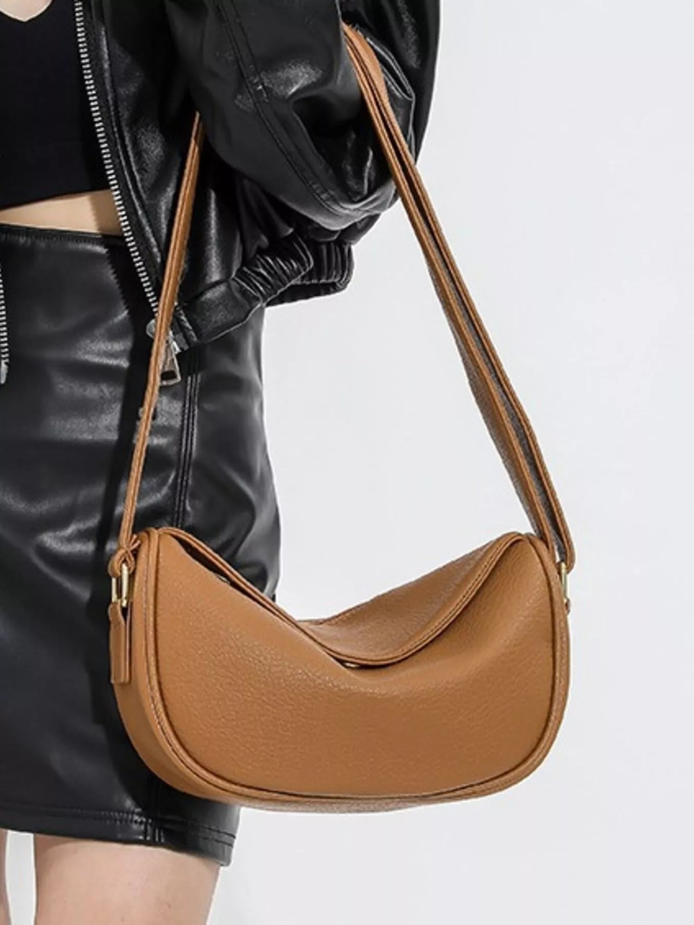 Elegant Leather Crescent Crossbody Bag