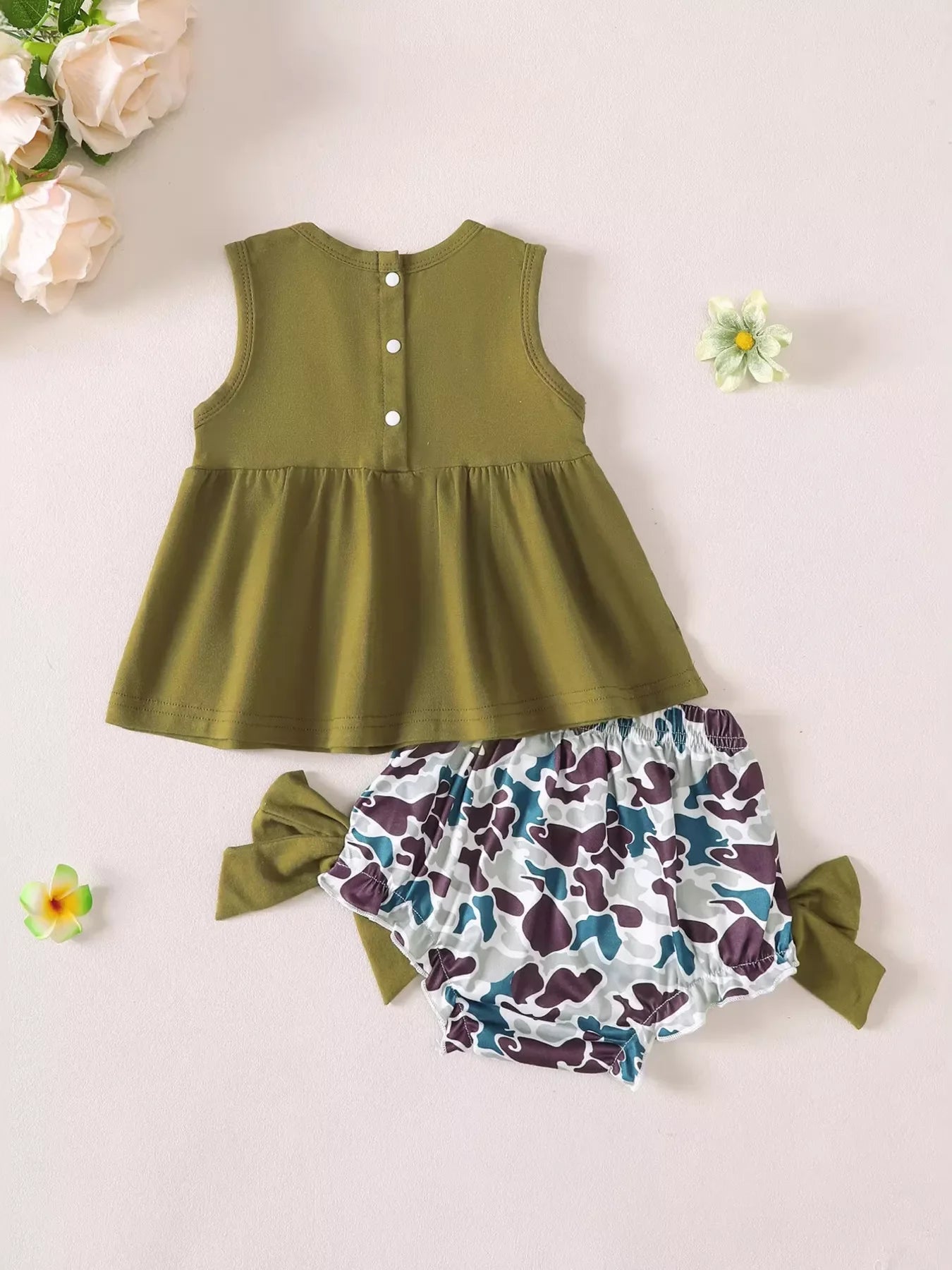 Children's Embroidered Top and Camo Bottom Set