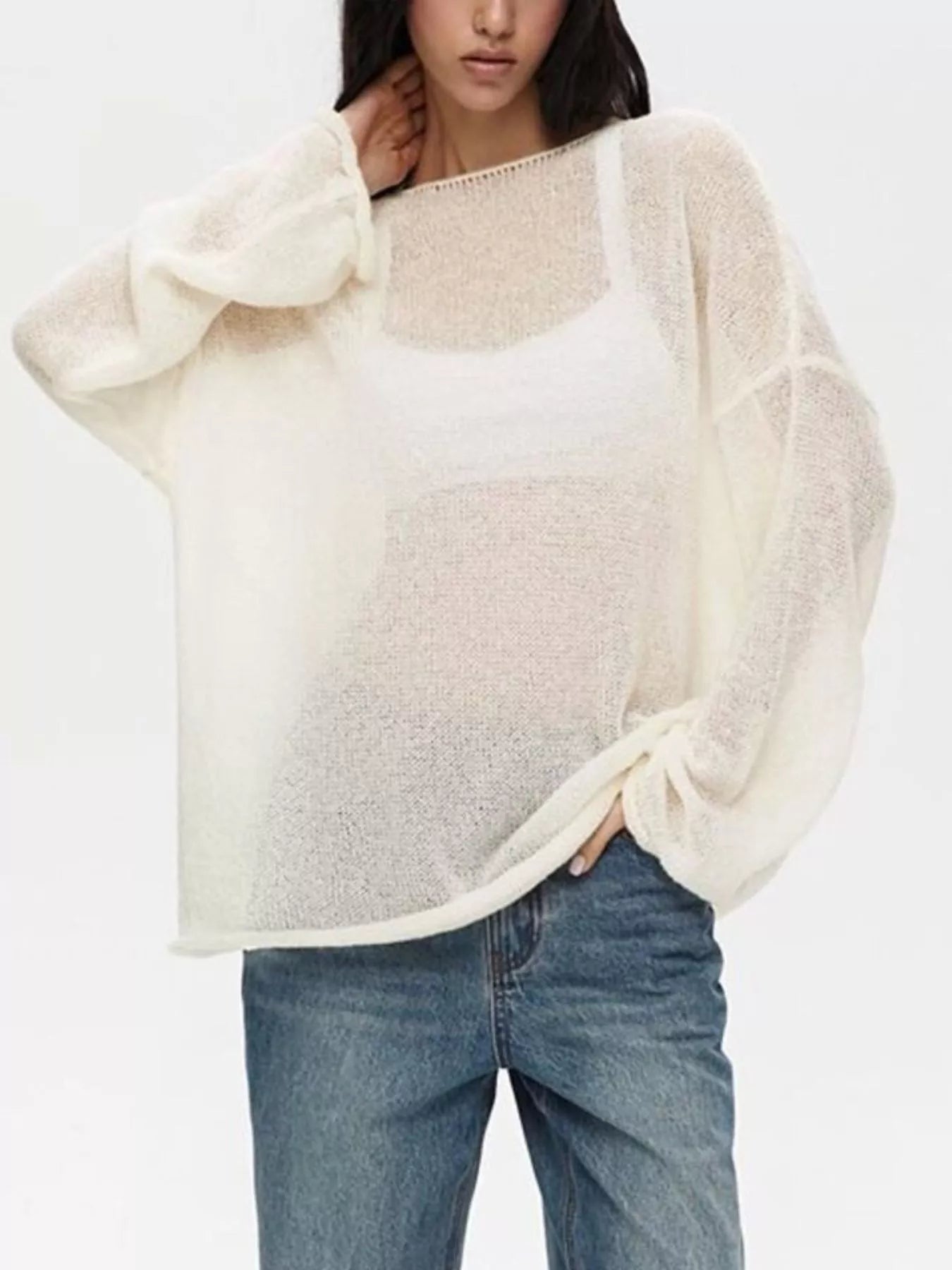 Boat Neck Dropped Shoulder Sweater