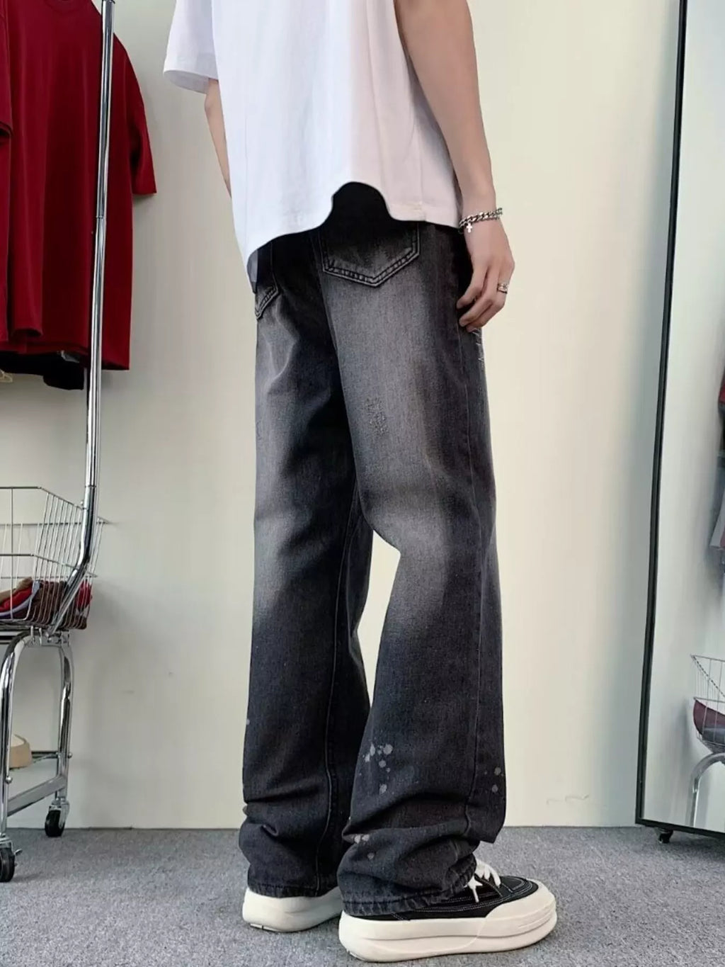 Men's Full Size Vintage Wash Wide Leg Jeans Plus Size