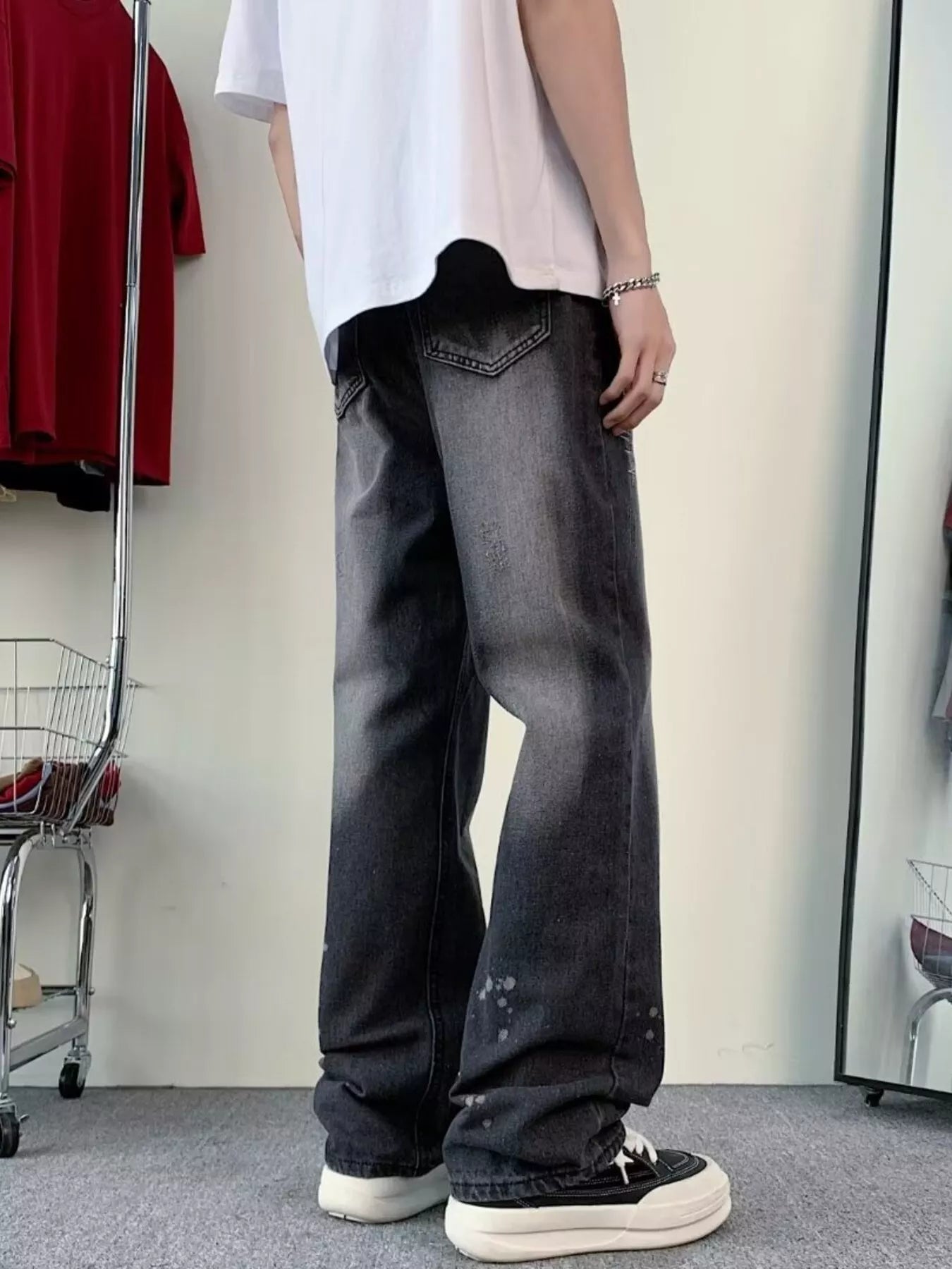 Men's Full Size Vintage Wash Wide Leg Jeans Plus Size