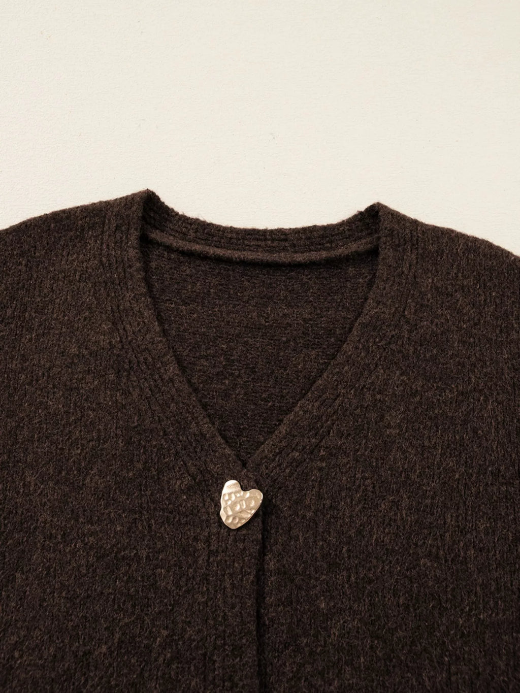 Heart Metal Button V Neck Cardigan Sweater