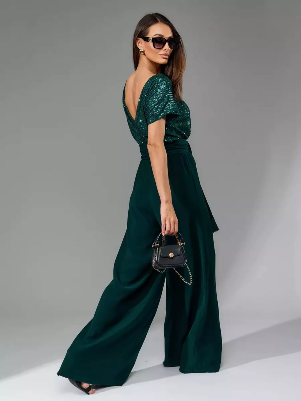 Full Size Sequin Short Sleeve Wide Leg Jumpsuit Plus Size