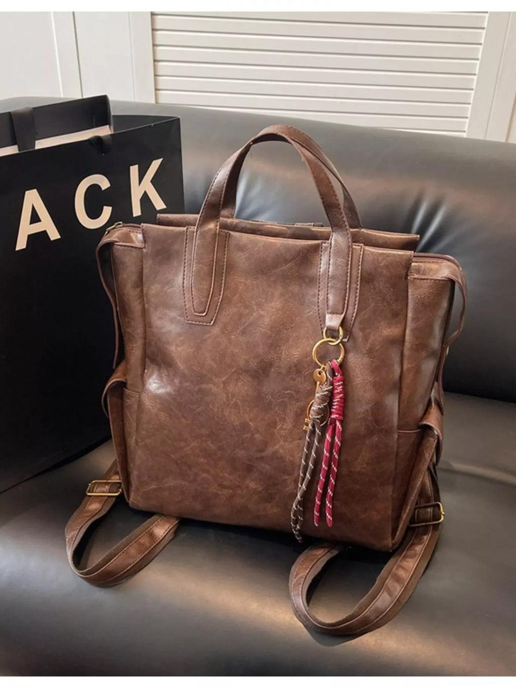 Vintage Leather Convertible Backpack Bag