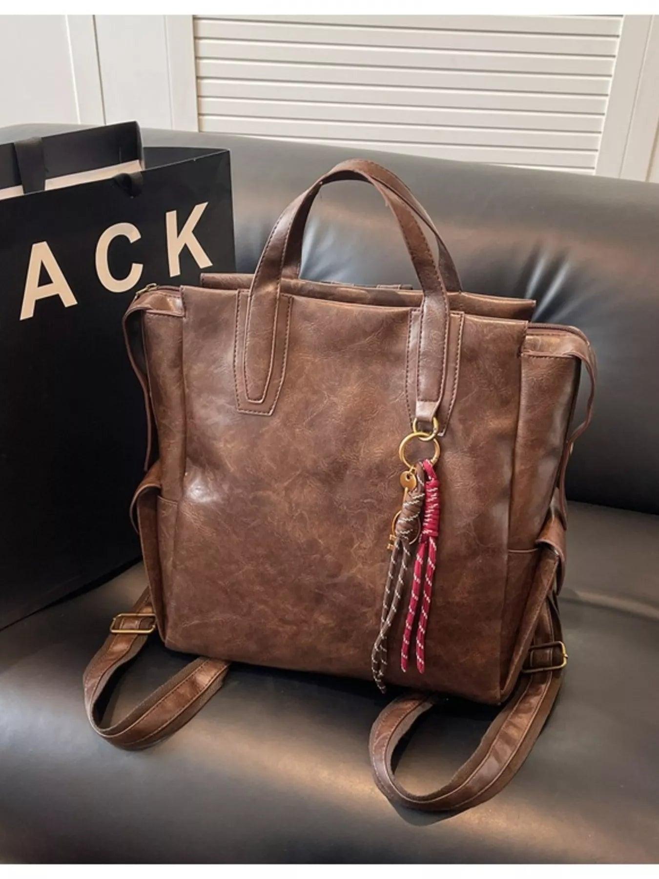 Vintage Leather Convertible Backpack Bag
