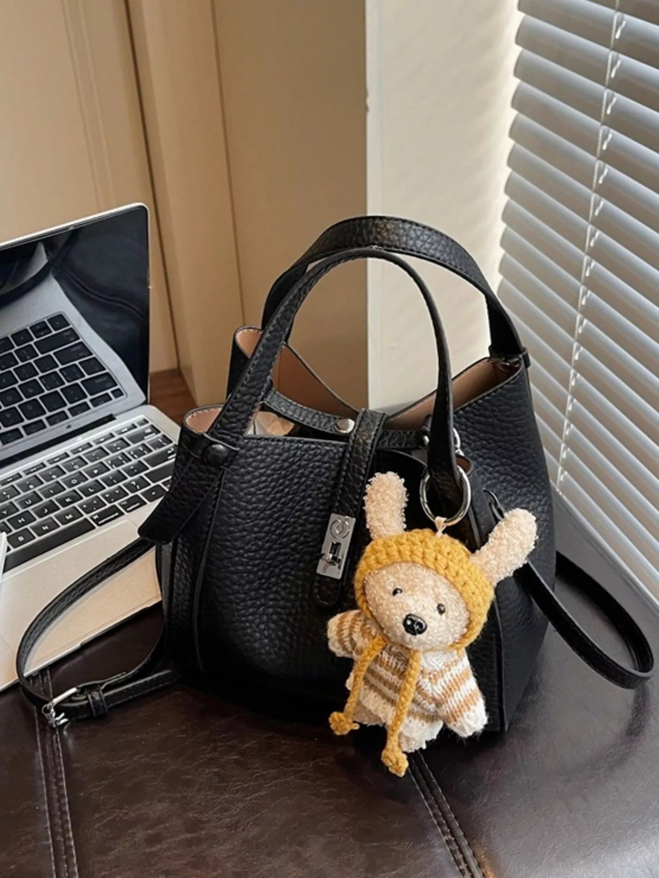 Bucket Crossbody Bag with Bear Charm