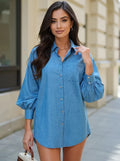 Button Up Lantern Sleeve Oversized Shirt