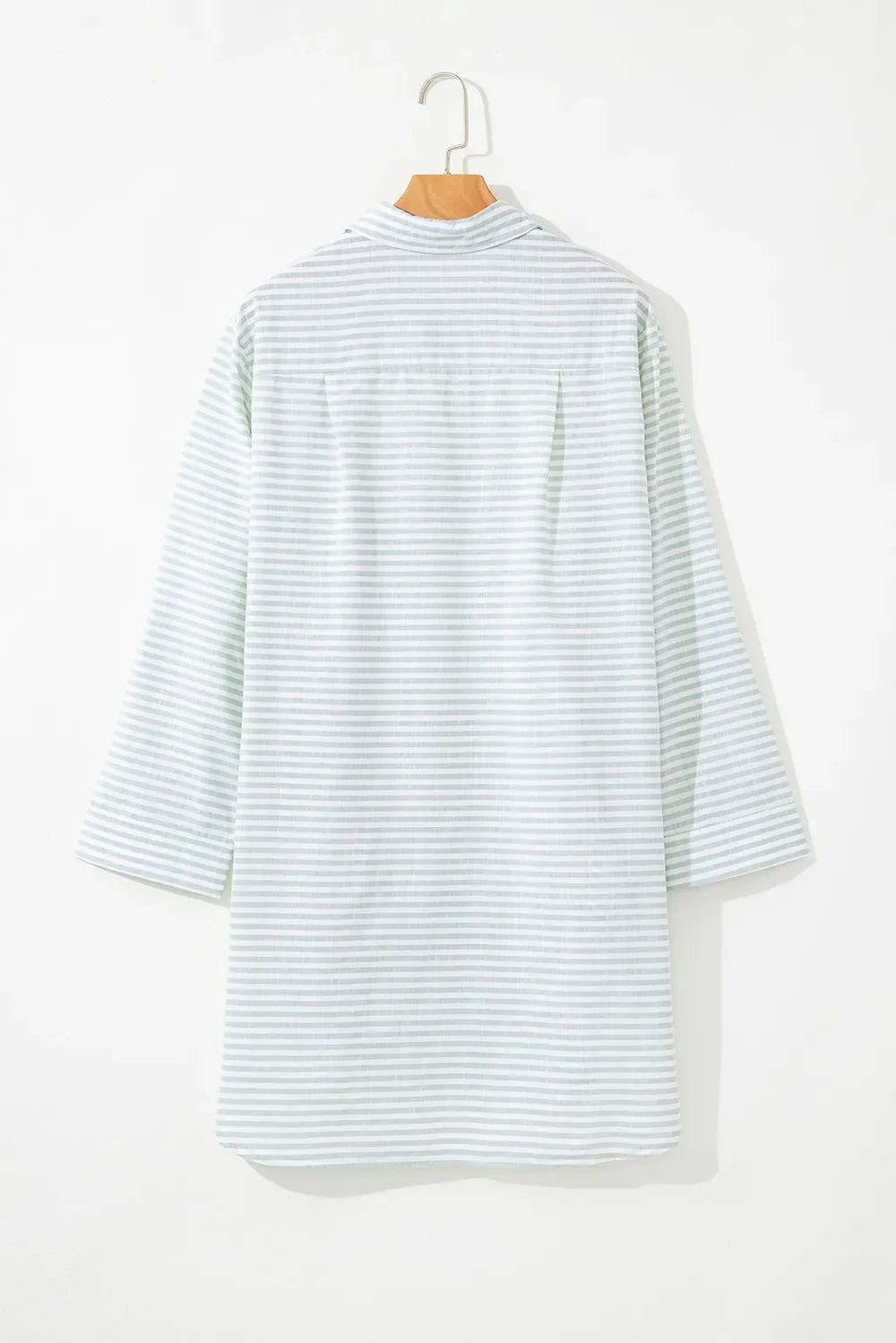 Striped Johnny Collar Long Sleeve Mini Shirt Dress
