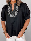 Notched Puff Sleeve Blouse