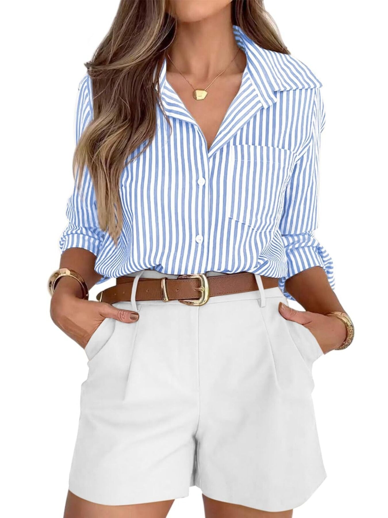 Striped Button-Down Long Sleeve Shirt