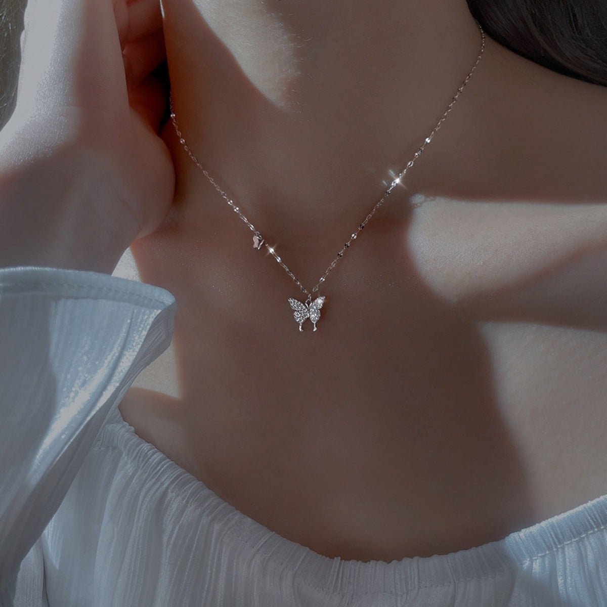 925 Sterling Silver Zircon Butterfly Necklace