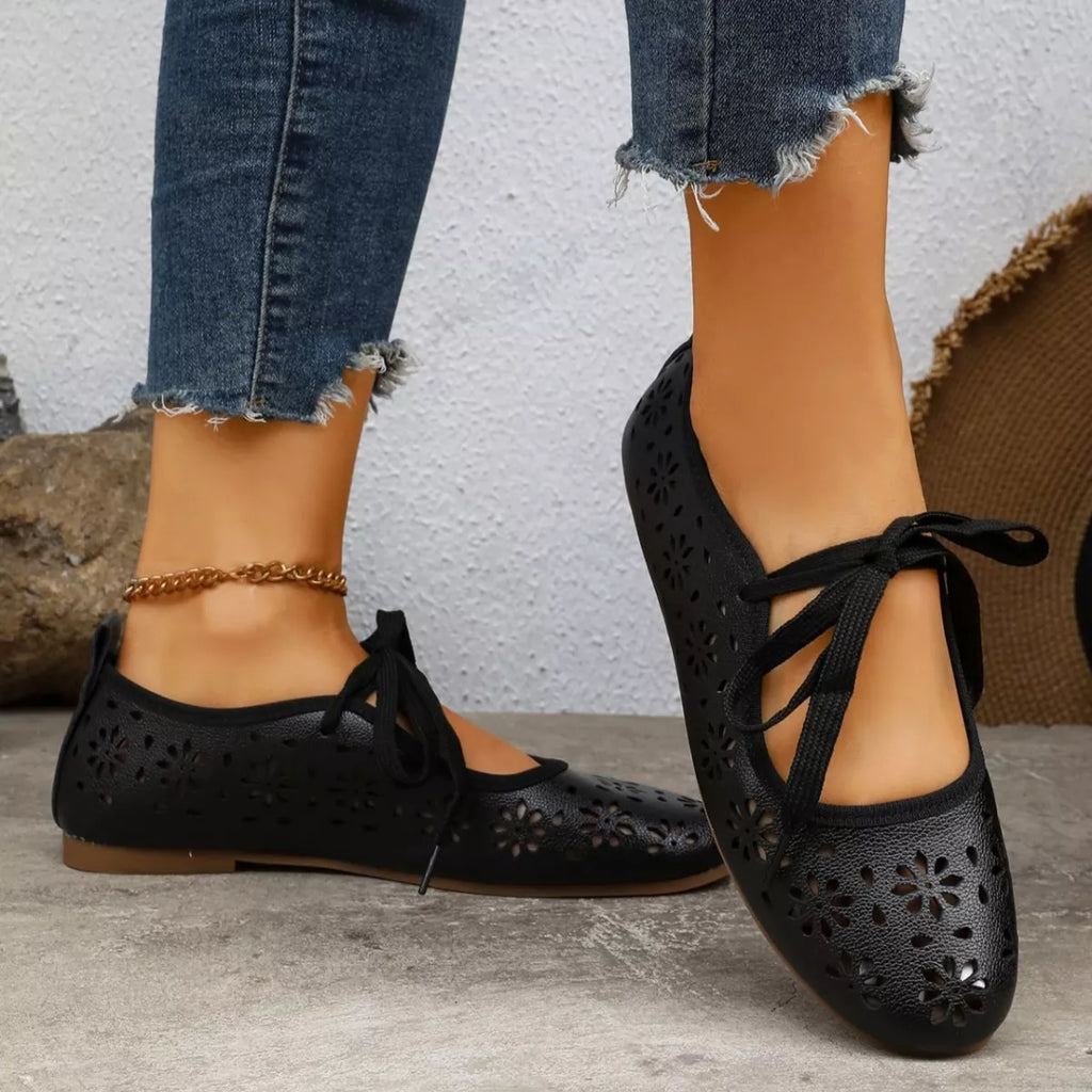 Floral Cutout Tied Slip-Ons