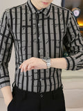 Men's Plus Size Striped Button Up Long Sleeve Shirt