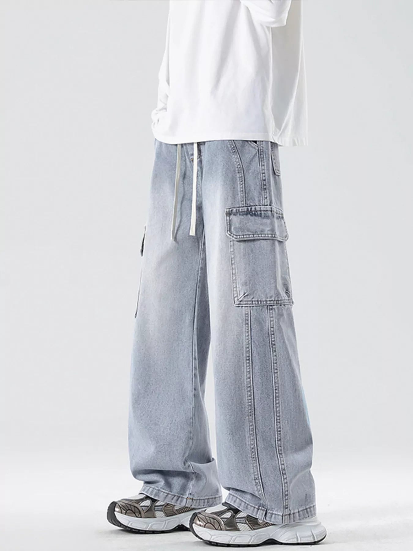 Men's Full Size Wash Wide Leg Cargo Jeans Plus Size