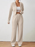 Drawstring Zip Up Hooded Top and Pants Set