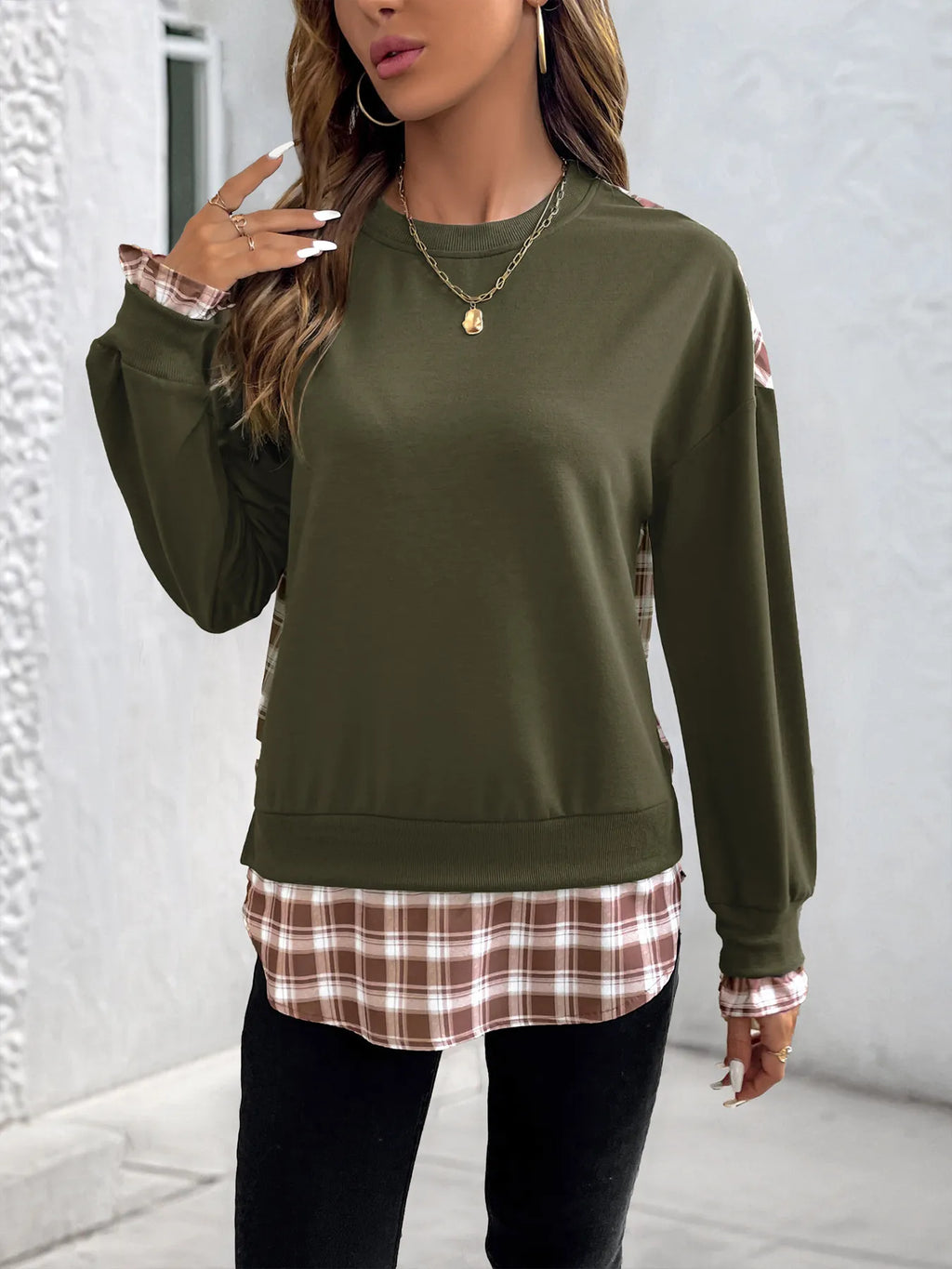 Plaid Long Sleeve Sweatshirt