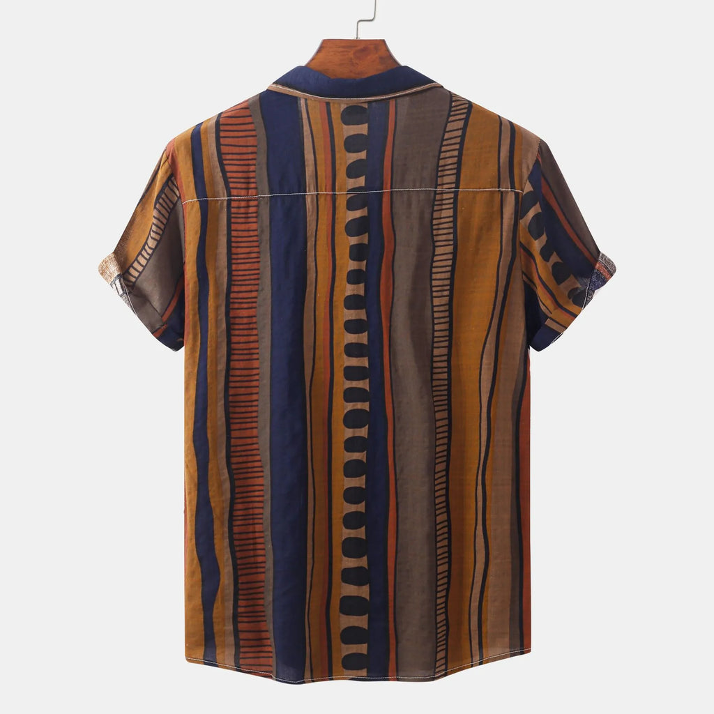 Men's Plus Size Striped Short Sleeve Button-Up Shirt