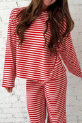 Striped Round Neck Top and Pants Set