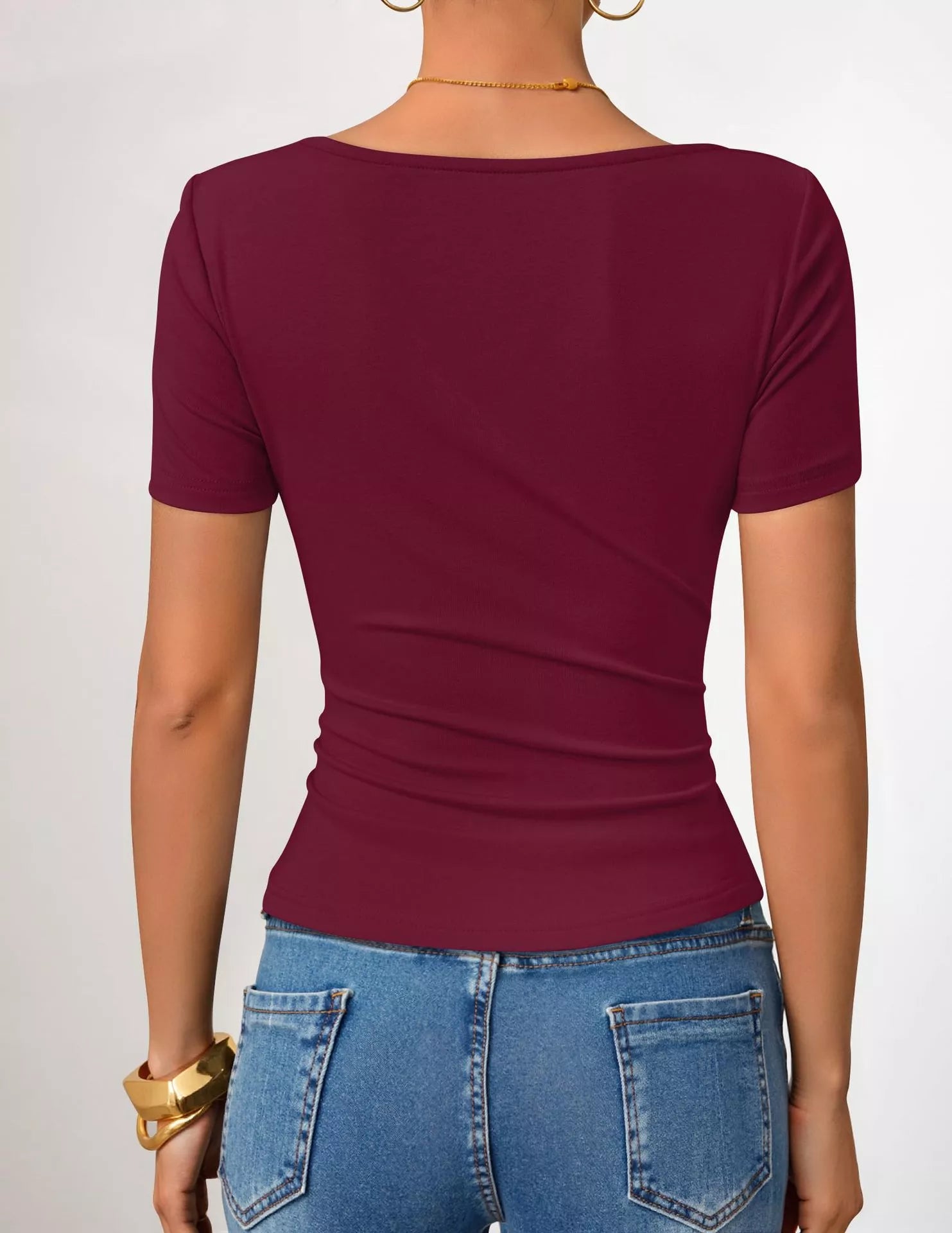 Asymmetrical Neckline Fitted T-Shirt