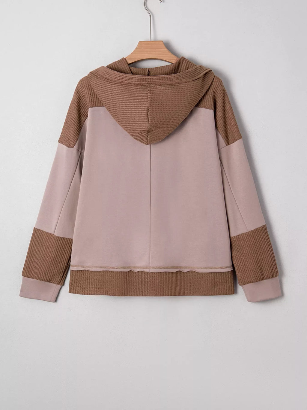 Oversize Waffle Patchwork Exposed Seam Casual Hoodie