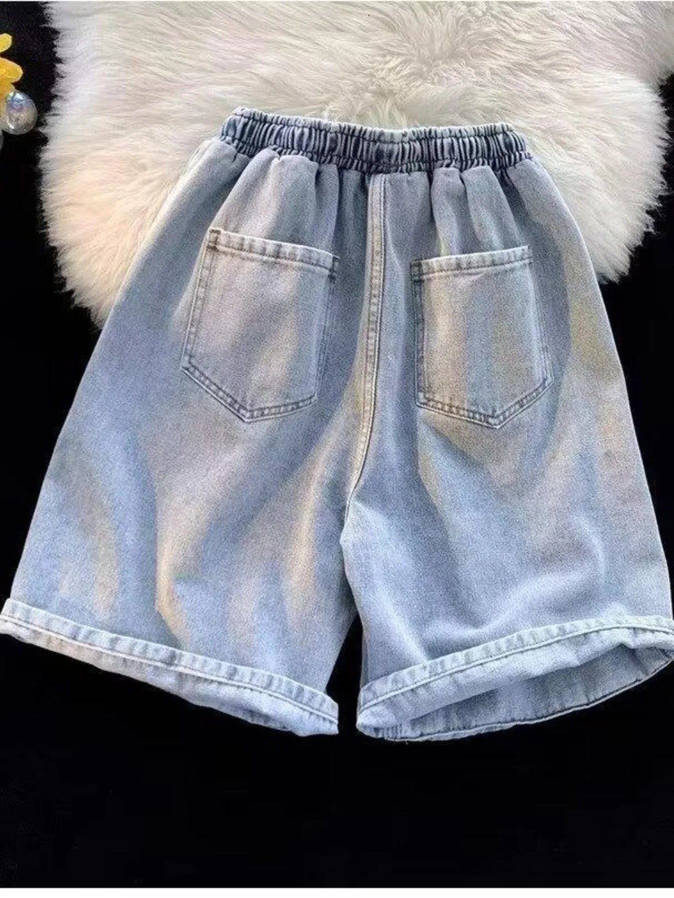 Men's Full Size Elastic Waist Washed Denim Shorts Plus Size