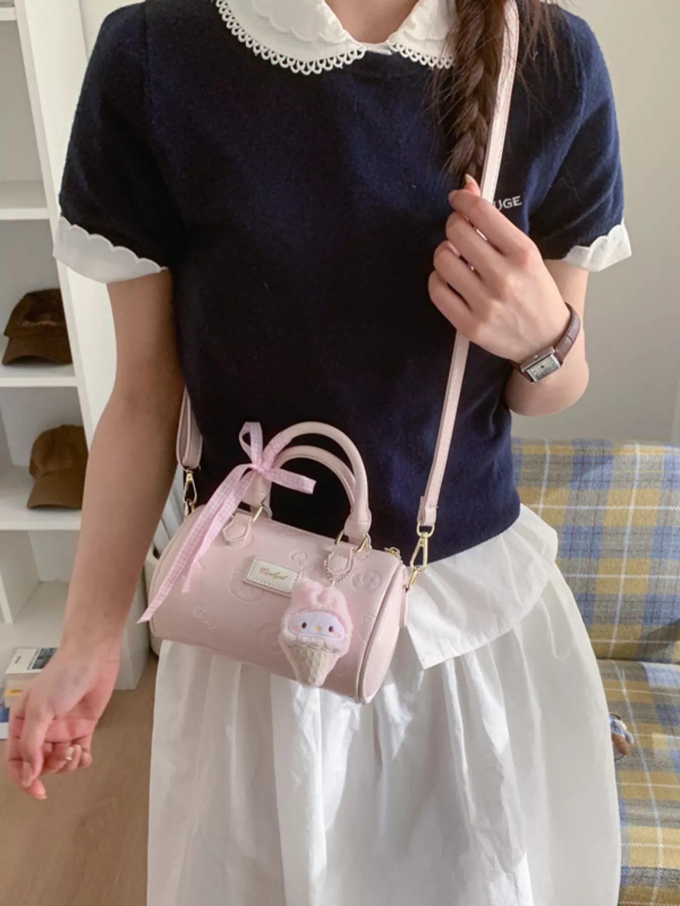 Embossed Pattern Cylinder Crossbody Bag