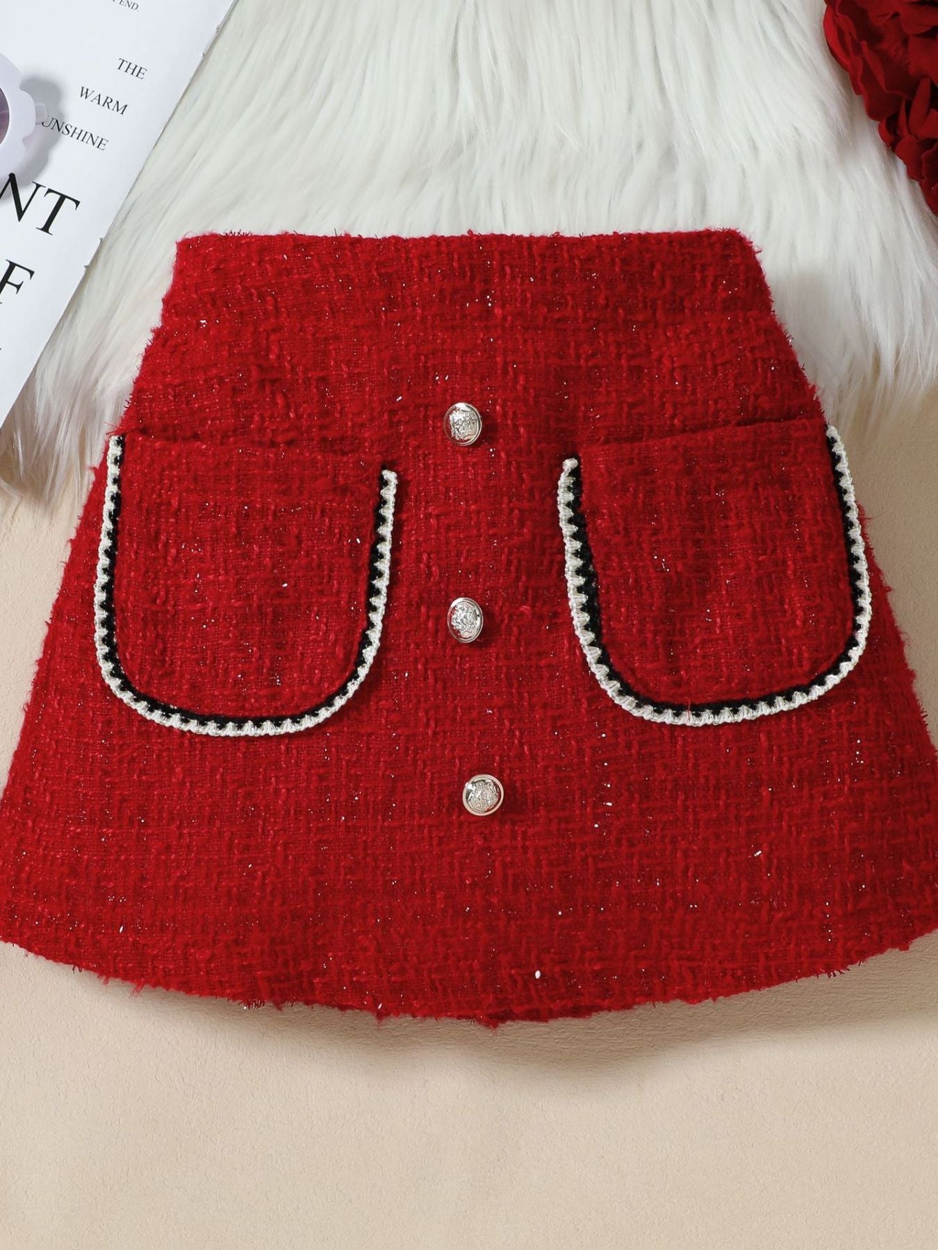 Children's Openwork Top and Tweed Skirt Set