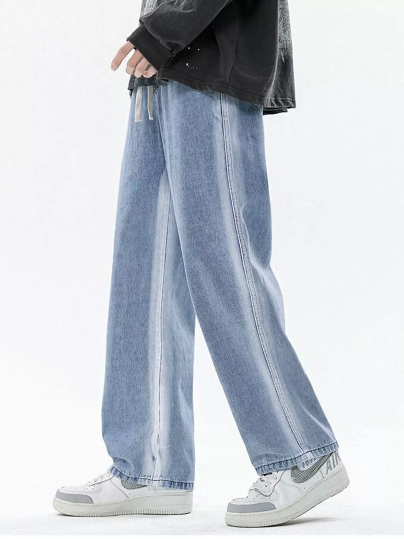 Men's Full Size Drawstring Relaxed Fit Wide Leg Jeans Plus Size